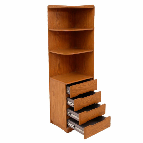 Elan Solid Wood Corner Bookshelf with Drawers