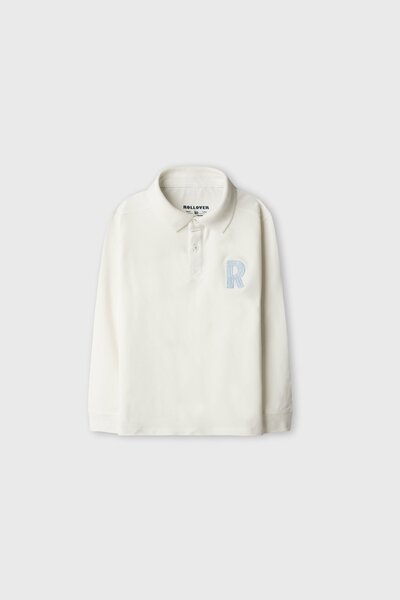 Boys Aqua Crest Off-White Polo