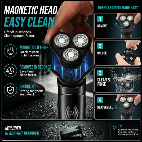 VGR - Electric Shaver for Men with Pop-Up Beard Trimmer, Magnetic Head Rotary Razor