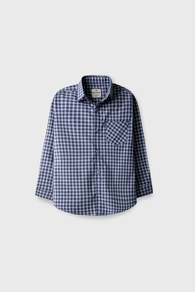Boys Navy Check Cotton Casual Shirt