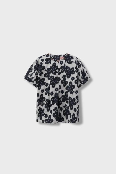 White & Black Printed Cotton Top