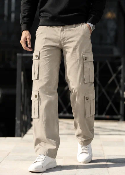 J.F Denim Mens RTW Solids Cotton 1 Piece Cargo 8 Pockets Beige - Casual Collection