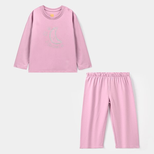 Infant Girls Poly Cotton Jersey Night Suit Moon - Purple