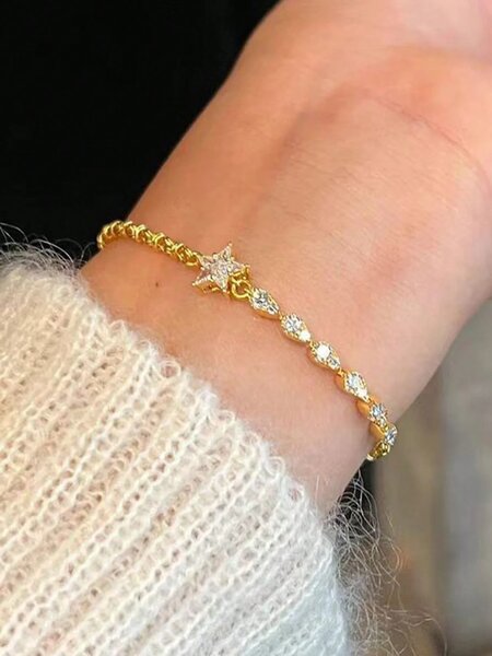 Shein - 1Pc Bestselling Starry Sky Rhinestone Pentagram Bracelet