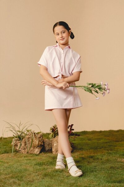 Zinnia | Textured cotton co-ord set with tailored shirt and A-line skirt