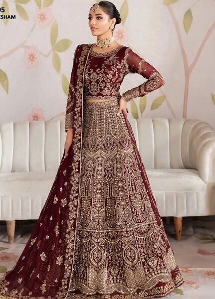 Shehnai by Zarif Embroidered Chiffon Suit Unstitched 3 Piece ZR25UF ZS-05 Sheesham - Formals Collection