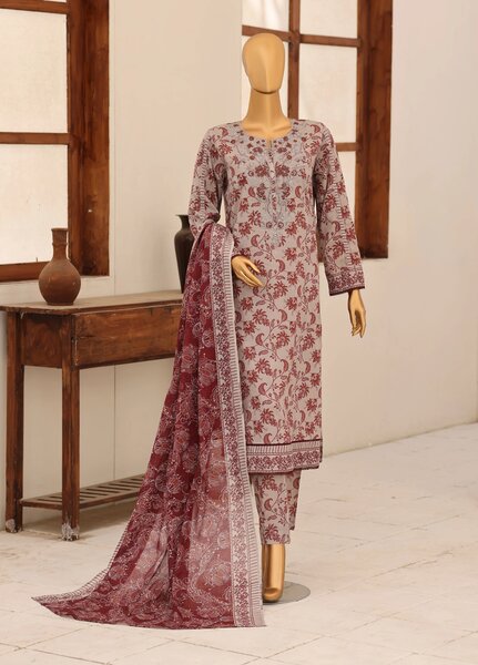 Identic by HZ Textiles Unstitched Embroidered Cotton 3 Piece Suit HZ26UCI PDW-3329-D - Casual Collection