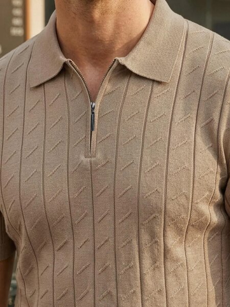 Light Brown Knitted Zipper Polo (SKZP-072)