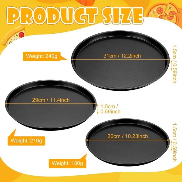 Home.Co - 3Pcs Non-Stick Pizza Pan Tray