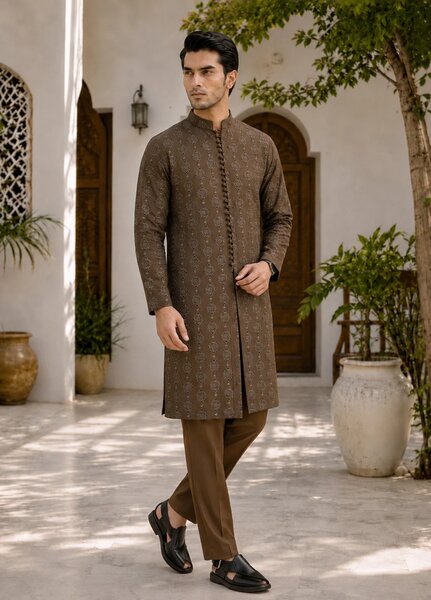 TGM Mens RTW Chikankari Chikankari Kurta Pajama Suit Royan Brown Festive Collection