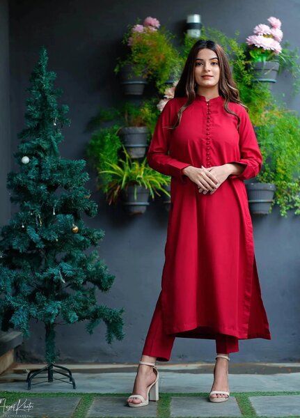 Zauk Women RTW Solids Swiss Malai 2 Piece Suit ZK26RC Red M-2 - Casual Collection