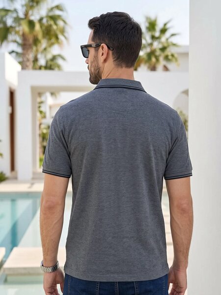 Charcoal Contrast Tipping Polo T-Shirt (POLO-1293)