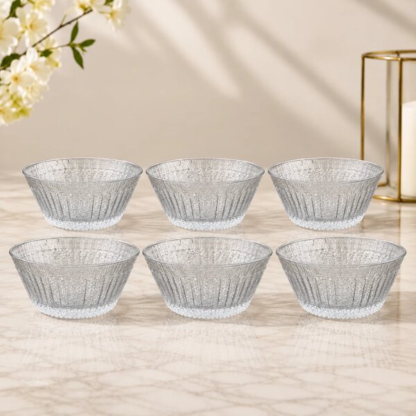 6 Pcs Elegant Textured Glass Fruit Bowl Set – Decorative Serving Bowl for Dining & Kitchen