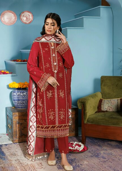 La Elise Women Unstitched Embroidered Lawn 3 Piece Suit 0000505 Pareesa - Festive Collection