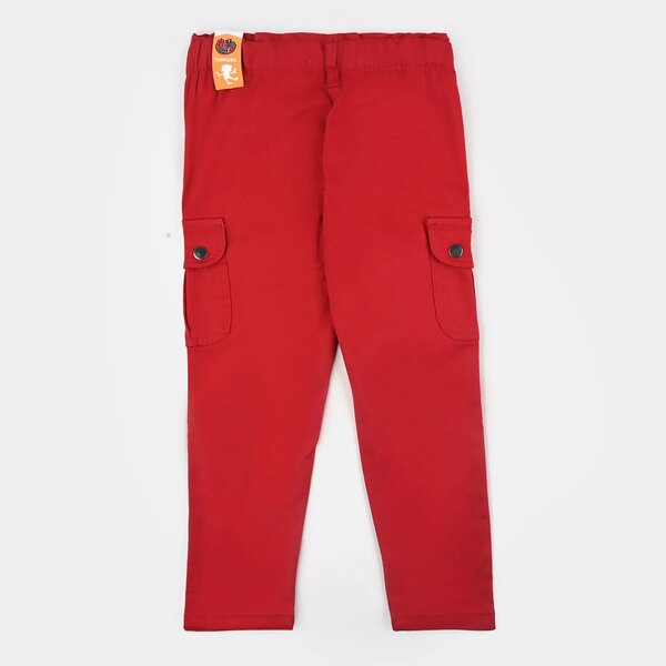Girls Cotton Twill Pant Flaps-Red