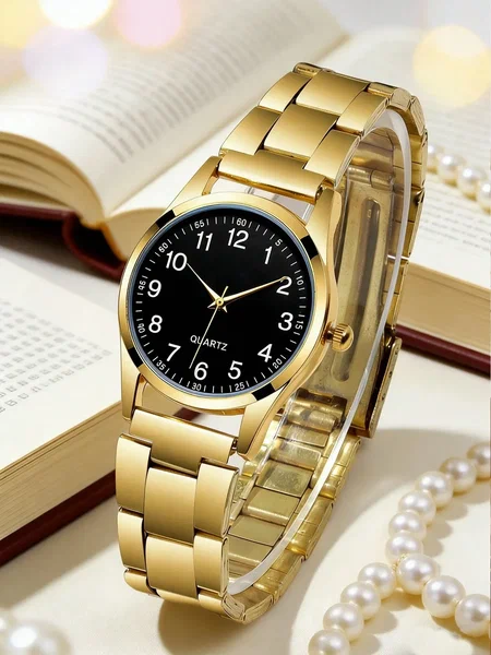 Shein - 1pc Luxury Elegant Gold-Tone Quartz Watch, Fashion Watch