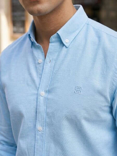 Cyan Self Button Down Casual Shirt (CSB-310)