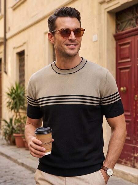 Brown & Black Premium Knitted Crew Neck T-Shirt (SKCN-072)