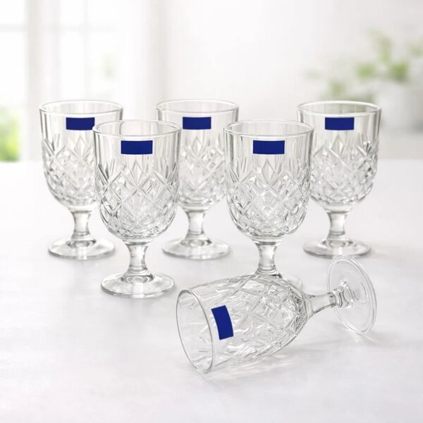 Diamond Cut Crystal Glass Goblets – Set of 6