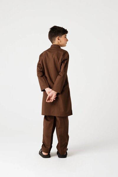 Boys Heritage Brown Embroidered Kurta Shalwar