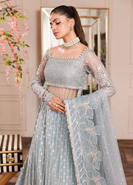 La Elise Women Unstitched Embroidered Net 3 Piece Suit 0001001 Ellie - Wedding Collection