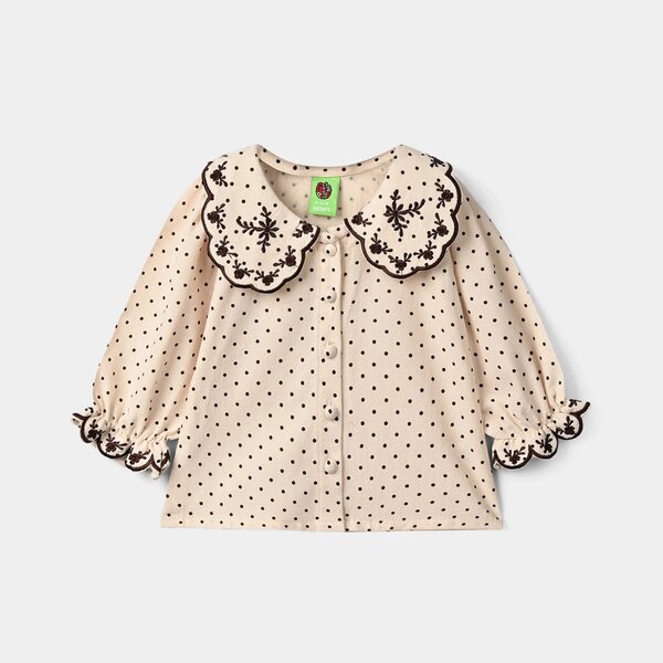 Infant Girls Polyester Embroidered Top Polka Dot - Off White