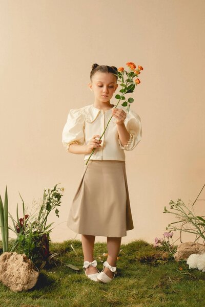 Fauna Skirt | Cotton denim pleated skirt with tailored A-line silhouette