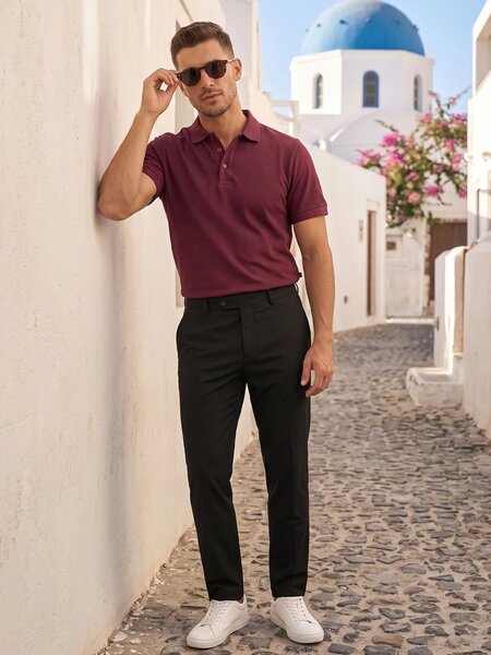 Maroon Textured Half Sleeves Popcorn Polo T-Shirt (POLO-1072)