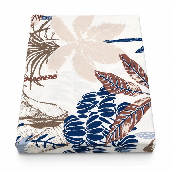 Tropical Leaf Double Bed Sheet 96 × 102 Inch Cotton | Beige, Brown & Blue Botanical Print Bed Sheet for Double Bed | Soft Cotton Bedsheet