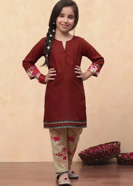 Everyday Edit by Style Up Girls RTW Printed Poly Lawn 2 Piece Suit Ruby Radiance - Casual Collection