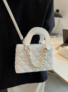 Shein - Fashionable Beaded Chain Small Square Handbag