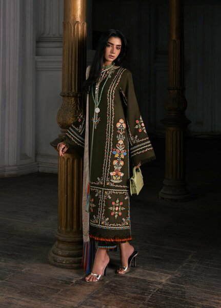 Dulzura by Bin Ilyas Unstitched Embroidered Leather Peach 3 Piece Suit BI26UPD 1021B - Leather Collection