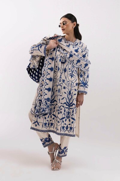 Stitched Embroidered Raw Silk Skinny Shalwar