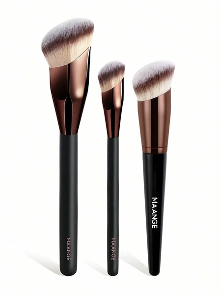 Shein - MAANGE 3pcs Makeup Brush Set, Including Foundation Brush, Concealer Brush, Highlighter Brush, Eyeshadow Brush And Other Cosmetic Tools