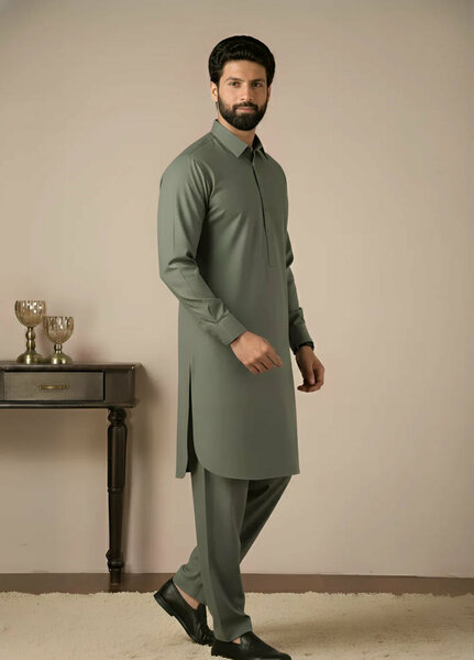 Gold Medal by Stitching Cotton Men RTW Solid Poly 2 Piece Suit Dark Grey SMKS-129 - Casual Collection