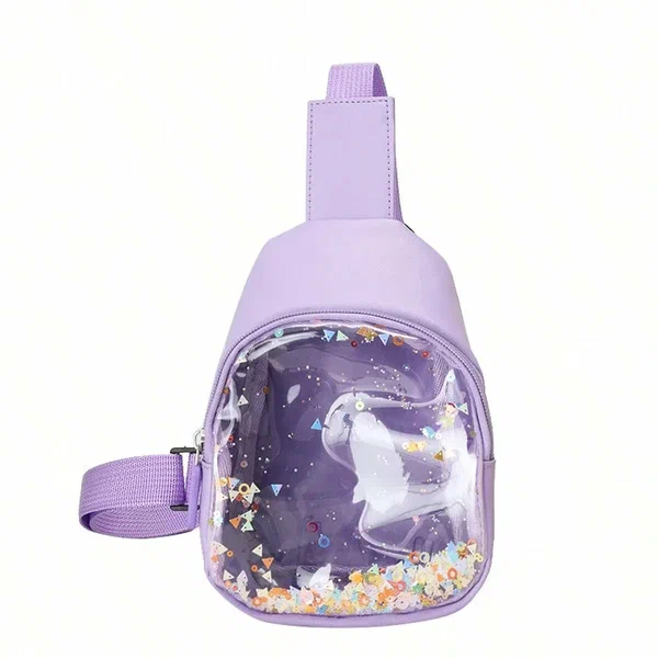 Shein - New Teenage Girls PU Leather Glitter Transparent Crossbody Bag