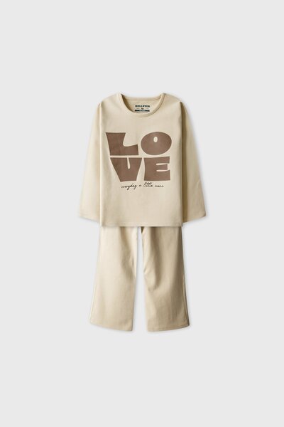 Girl Light Beige Love Co-ord Set