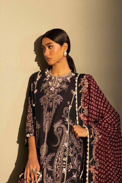 Unstitched Embroidered 3 Piece Muzlin Suit