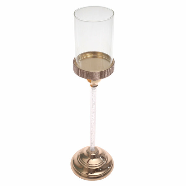 Console Piece Large Gold Candle Holder – Luxury Metal & Glass Décor, 16 Inch Height