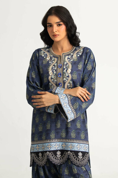 Viscose Raw Silk Printed Co-Ord Set With Embroidered