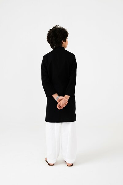 Boys Classic Black Cotton Kurta