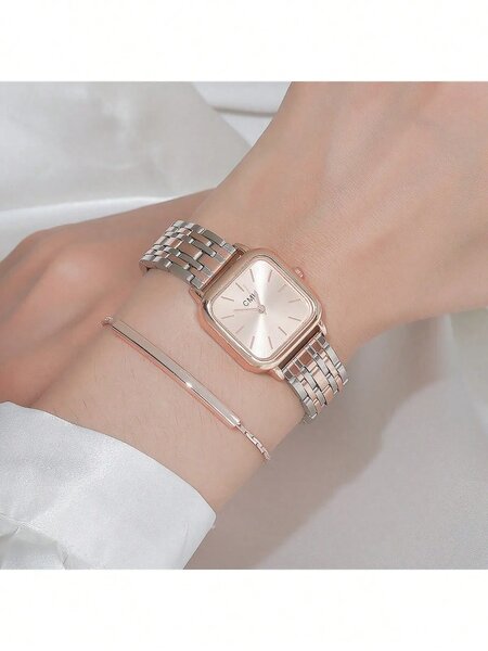 Shein - 2Pcs/Set Minimalist Stainless Steel Strap Quartz Watches For Women