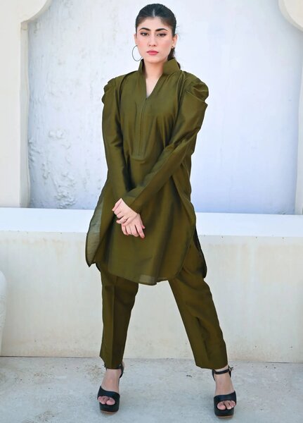 Zauk Women RTW Solids Khaadi Cotton 2 Piece Suit ZK26RC Moss Green W-B-3 - Casual Collection