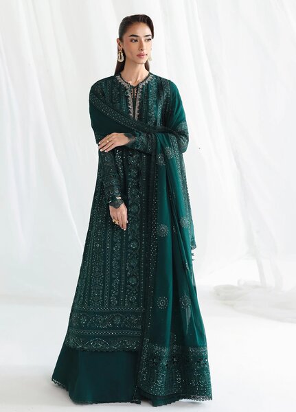 Qalamkar Unstitched Embroidered Chiffon 3 Piece Suit QLK26UCF Janaan QCC-05 - Festive Collection