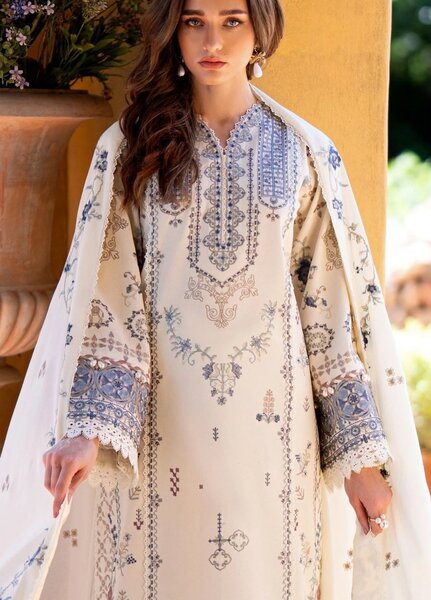 Serenity by Florent Unstitched Embroidered Karandi 3 Piece Suit FL26USF Aster - Festive Collection