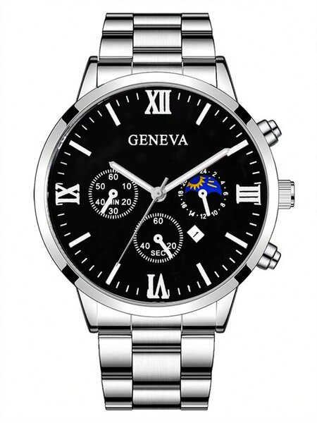 Shein - 3pcs Men's Casual Luxury Business Quartz Watch Set - Fashionable Round Dial
