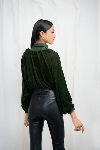 VYBE - x Munib Nawaz - Velvet Crop High-Neck- Green