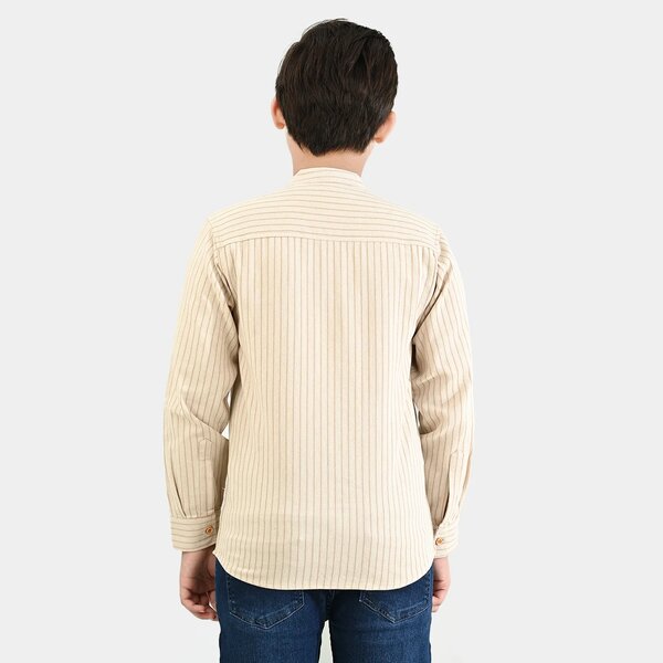 Boys Flannel Shirt F/S - Brown Stripe