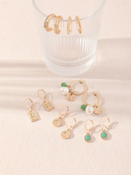 Shein - 6pairs Faux Pearl & Geometric Decor Earrings