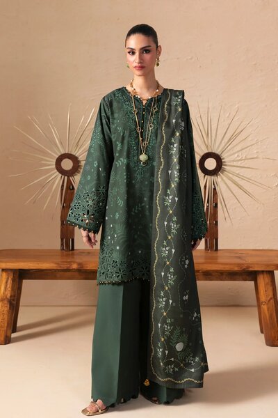 Q prints by Qalamkar Unstitched Embroidered Slub Linen 3 Piece Suit QLK26ULQ Elaris QPW-04B - Winter Collection